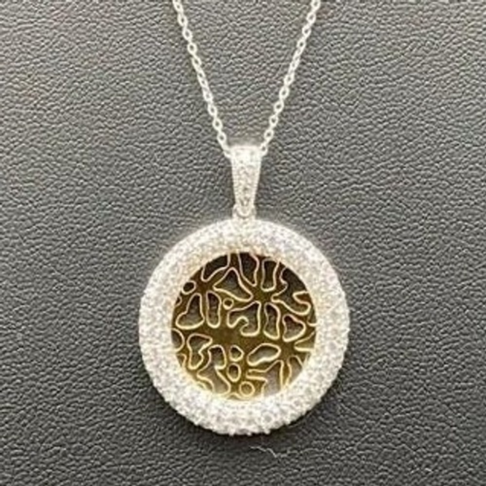Esposito Sterling Silver CZ Pendant Necklace With Filigree Center 18"‎ JTV Box